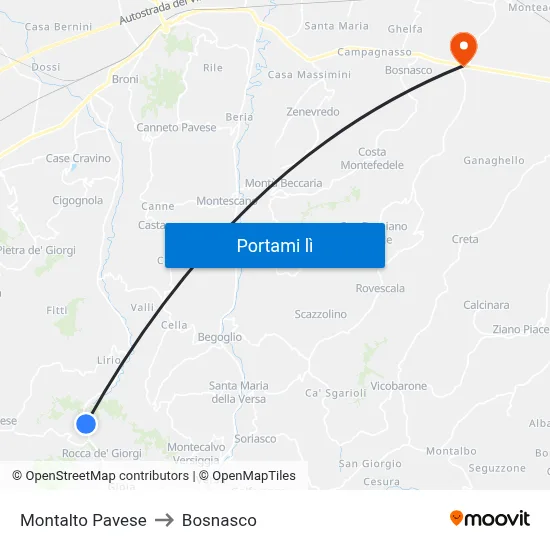 Montalto Pavese to Bosnasco map