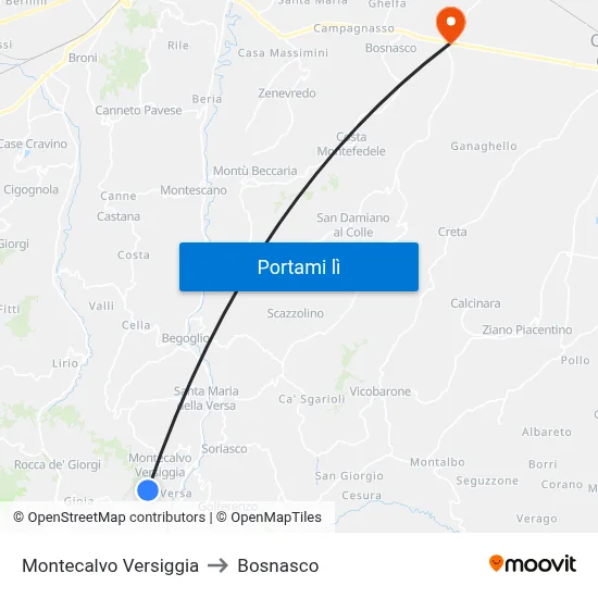 Montecalvo Versiggia to Bosnasco map