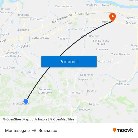 Montesegale to Bosnasco map
