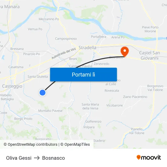 Oliva Gessi to Bosnasco map
