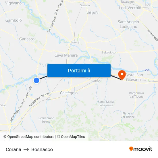 Corana to Bosnasco map