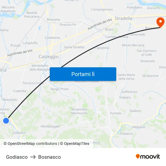 Godiasco to Bosnasco map