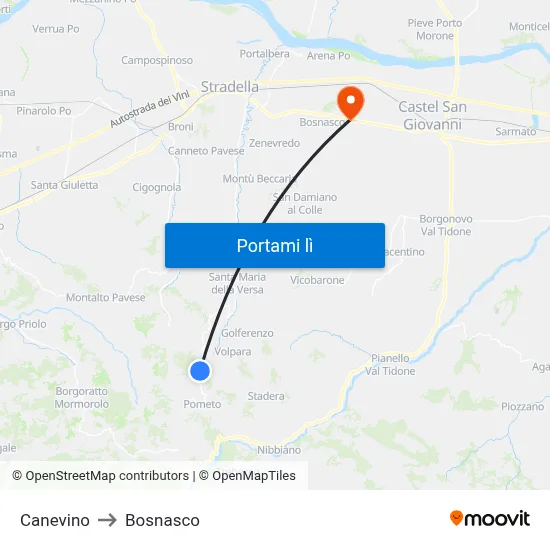 Canevino to Bosnasco map