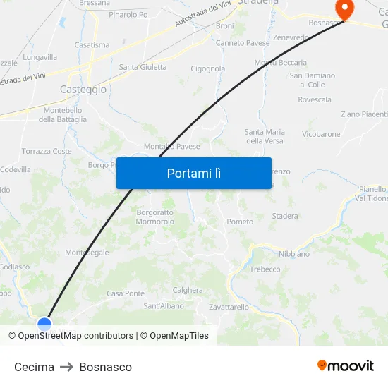 Cecima to Bosnasco map