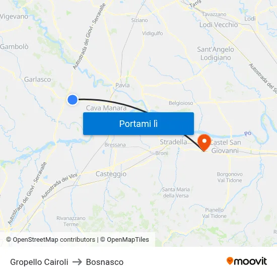Gropello Cairoli to Bosnasco map