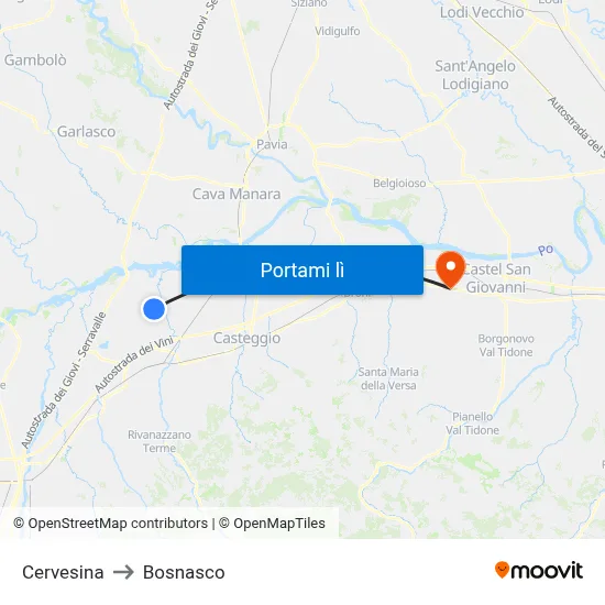 Cervesina to Bosnasco map