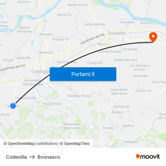 Codevilla to Bosnasco map