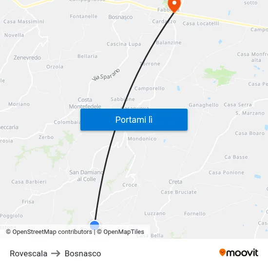 Rovescala to Bosnasco map