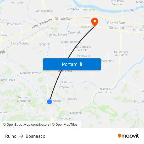 Ruino to Bosnasco map