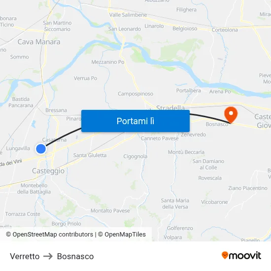 Verretto to Bosnasco map