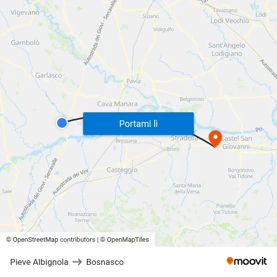 Pieve Albignola to Bosnasco map