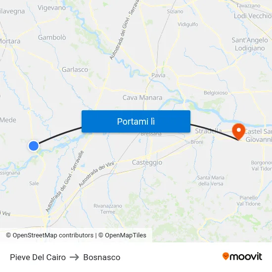 Pieve Del Cairo to Bosnasco map