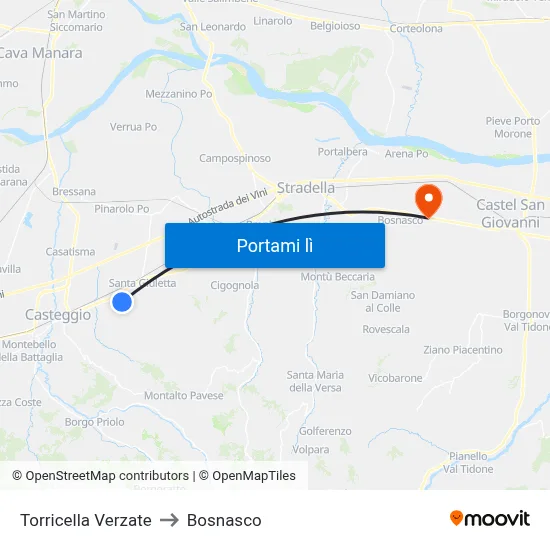 Torricella Verzate to Bosnasco map