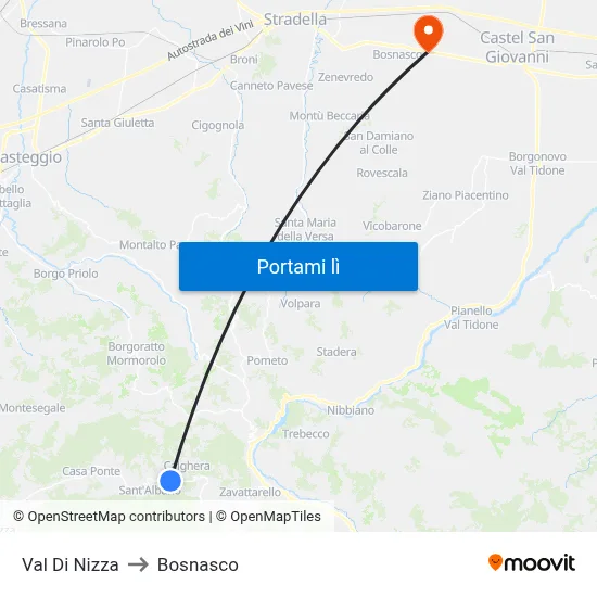 Val Di Nizza to Bosnasco map