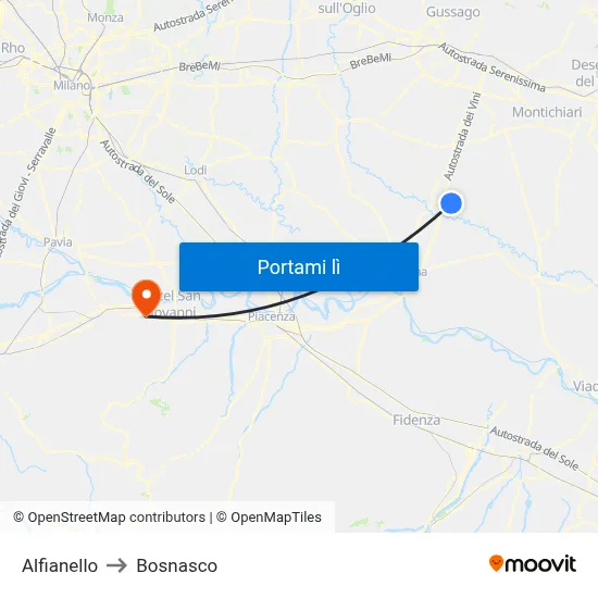 Alfianello to Bosnasco map