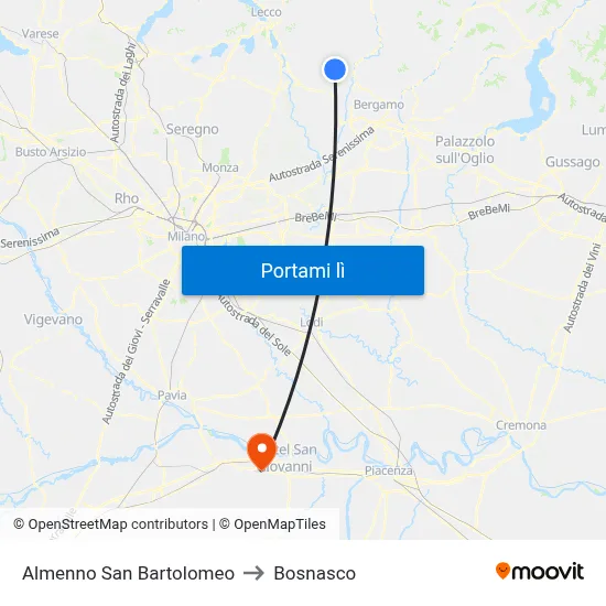 Almenno San Bartolomeo to Bosnasco map