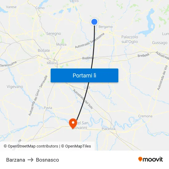Barzana to Bosnasco map