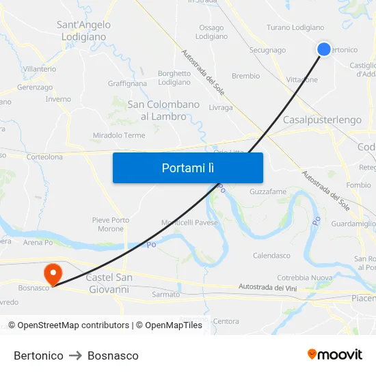 Bertonico to Bosnasco map