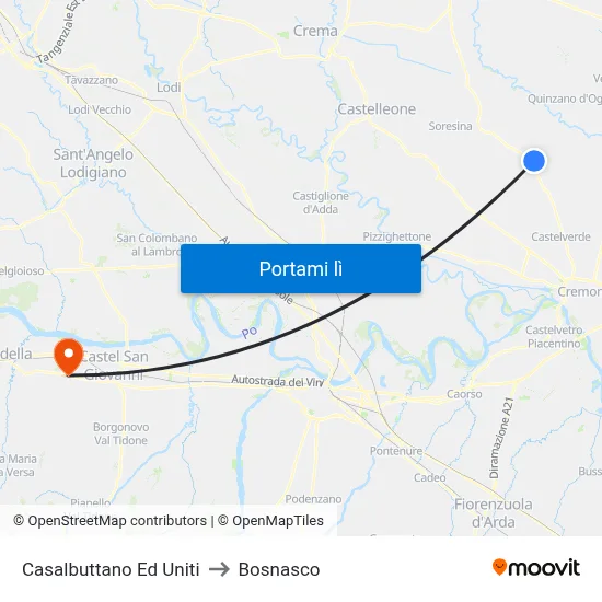 Casalbuttano Ed Uniti to Bosnasco map
