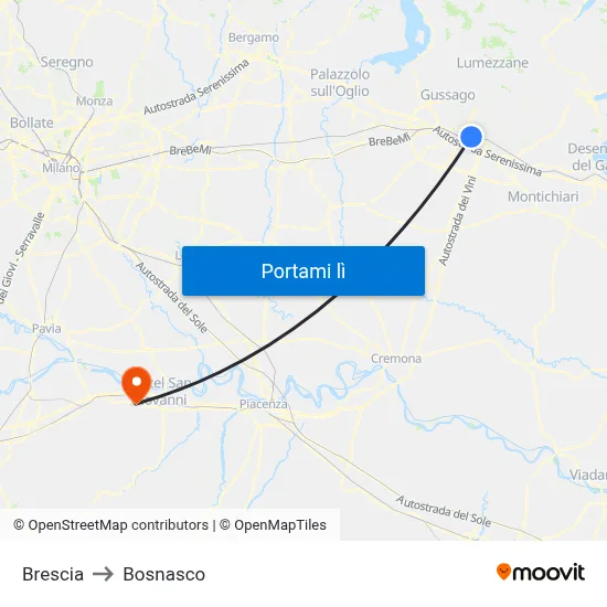 Brescia to Bosnasco map