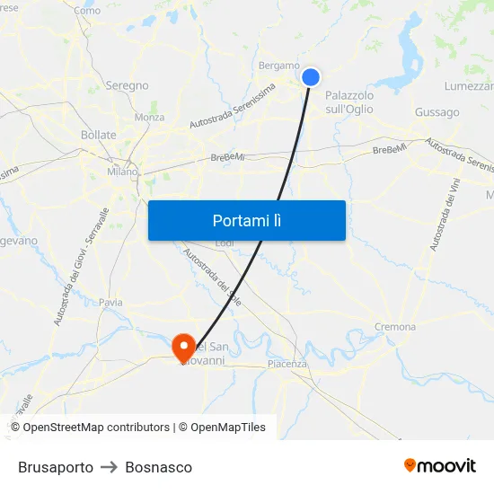 Brusaporto to Bosnasco map