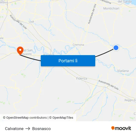 Calvatone to Bosnasco map