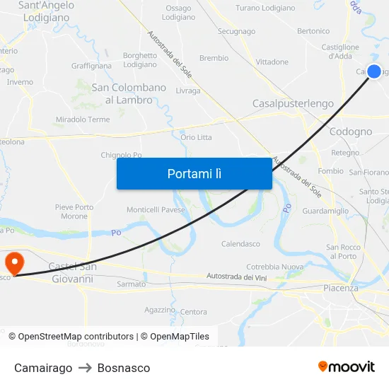 Camairago to Bosnasco map