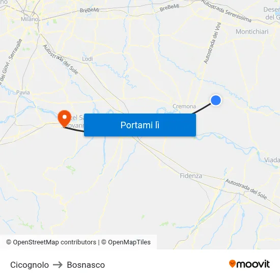 Cicognolo to Bosnasco map