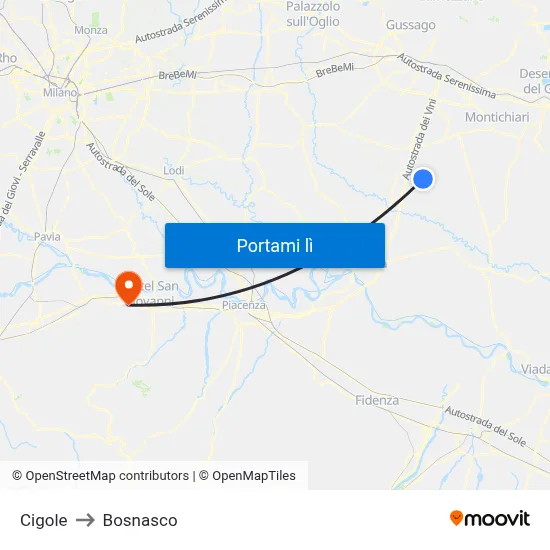 Cigole to Bosnasco map