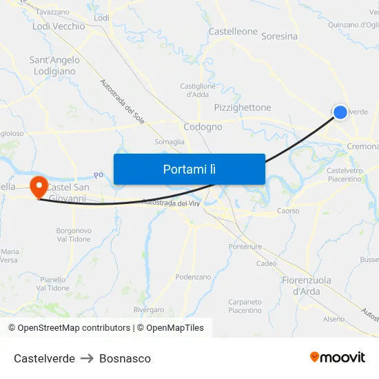 Castelverde to Bosnasco map
