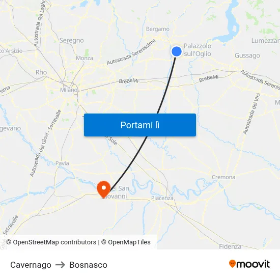 Cavernago to Bosnasco map