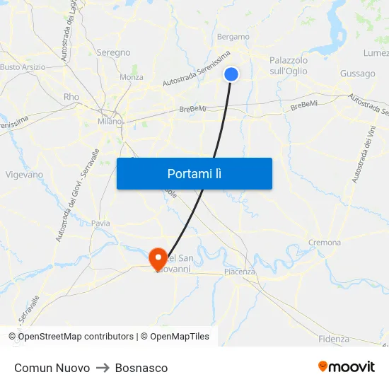 Comun Nuovo to Bosnasco map