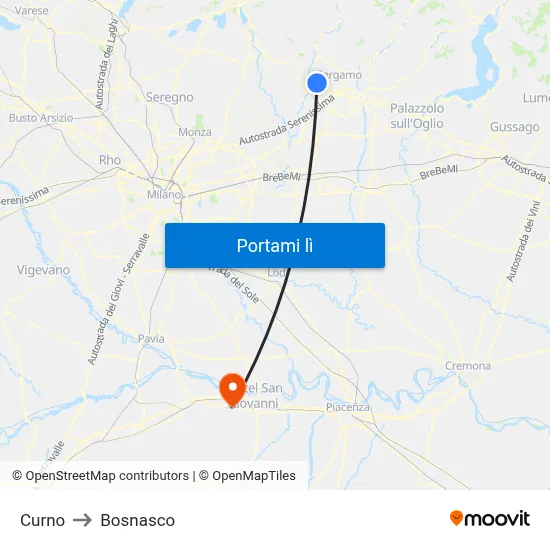 Curno to Bosnasco map