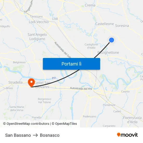 San Bassano to Bosnasco map