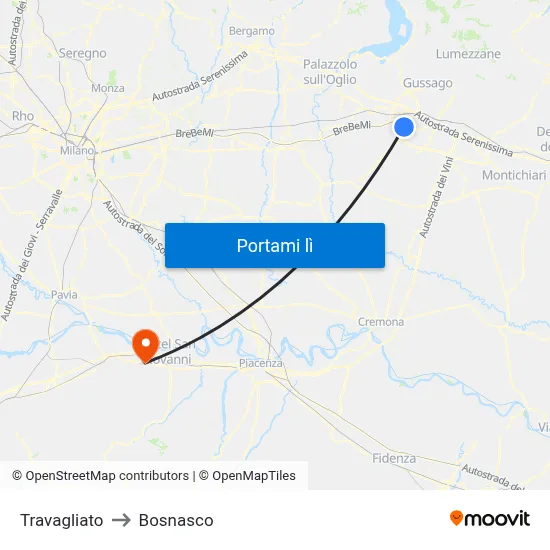 Travagliato to Bosnasco map