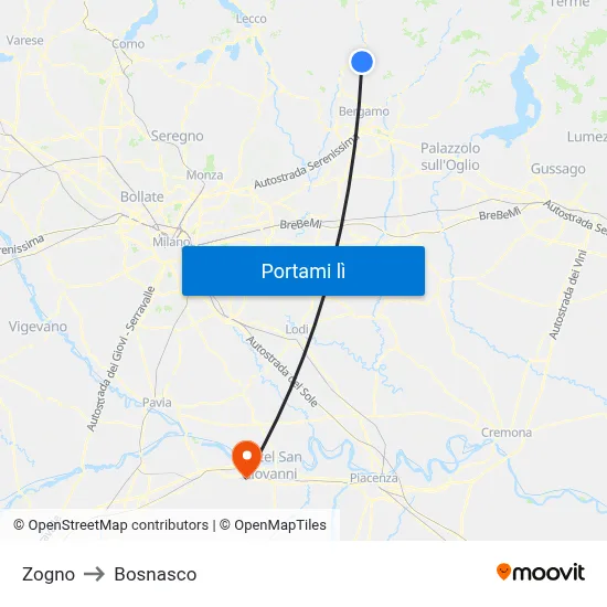 Zogno to Bosnasco map