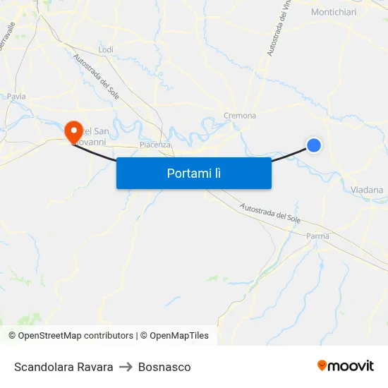Scandolara Ravara to Bosnasco map