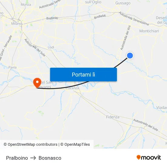 Pralboino to Bosnasco map