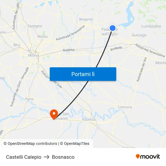 Castelli Calepio to Bosnasco map