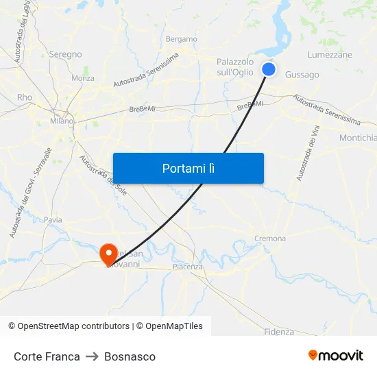 Corte Franca to Bosnasco map