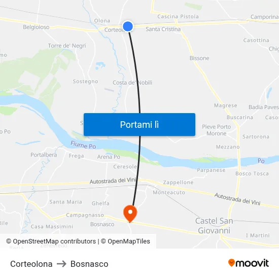 Corteolona to Bosnasco map