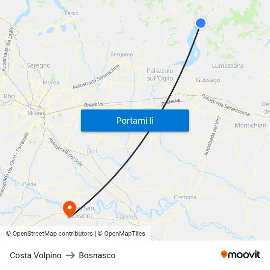 Costa Volpino to Bosnasco map