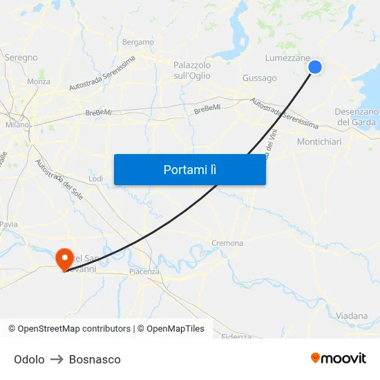 Odolo to Bosnasco map