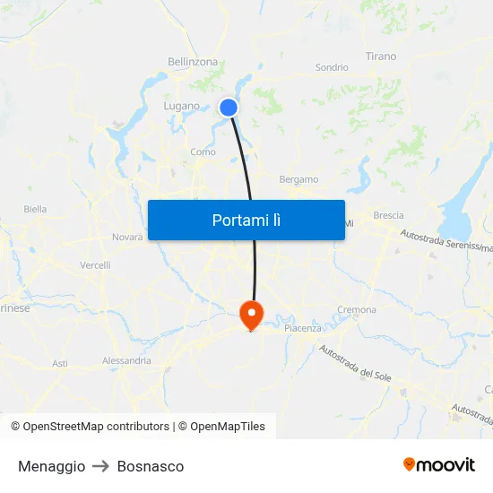 Menaggio to Bosnasco map