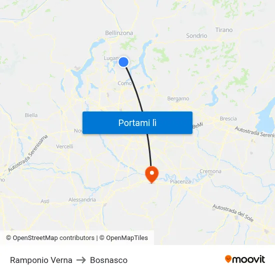 Ramponio Verna to Bosnasco map