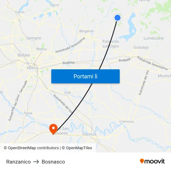 Ranzanico to Bosnasco map