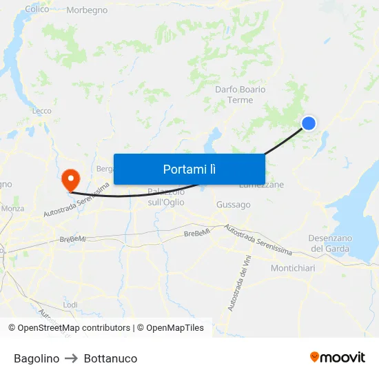 Bagolino to Bottanuco map