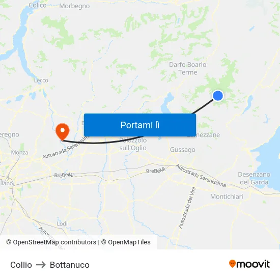 Collio to Bottanuco map