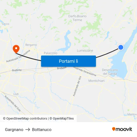 Gargnano to Bottanuco map