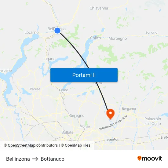 Bellinzona to Bottanuco map